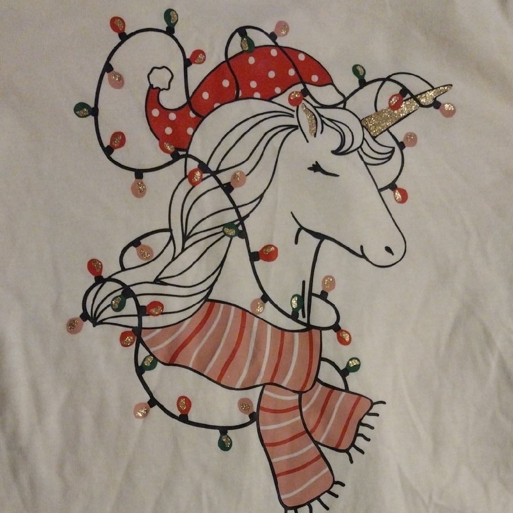 White Unicorn Graphic Christmas Long sleeve Girls Shirt - Picture 2 of 6